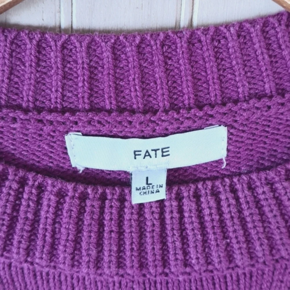Fate Handknit Puff Crochet Sleeve Knit Sweater Cotton Blend Boho Soft Purple - Picture 3 of 10